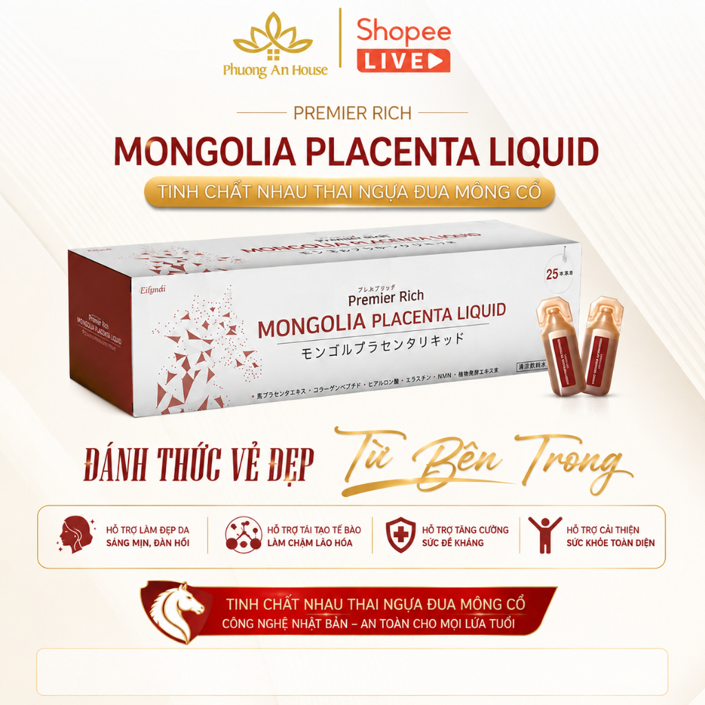 Nước uống nhau thai ngựa Mongolia Placenta Liquid trắng da