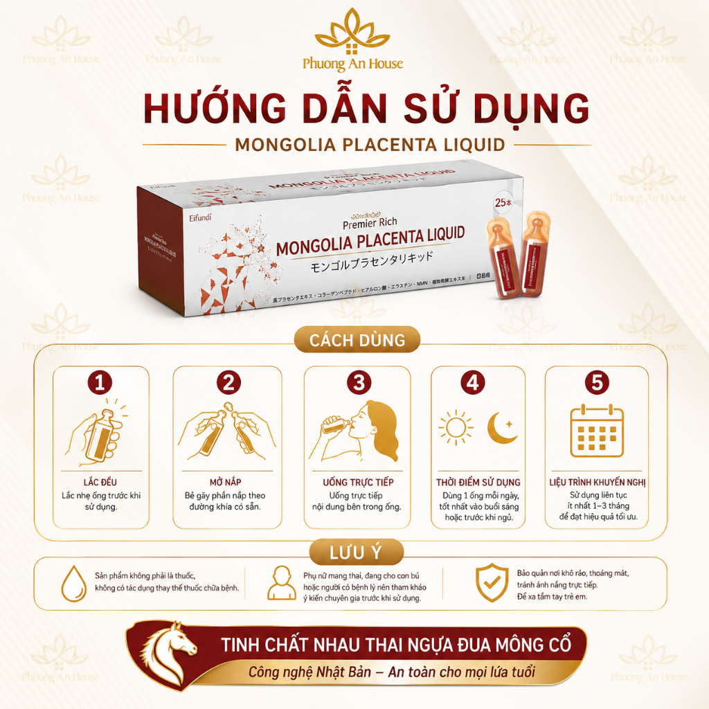Nước uống nhau thai ngựa Mongolia Placenta Liquid trắng da