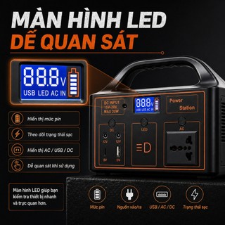 Trạm Điện Mini 100W Cho Gia Đình Cắm Trại, Ổ Cắm AC 220V, USB Type-C Sạc iPhone, Đèn LED Siêu Sáng – Pin Bền, Free Ship