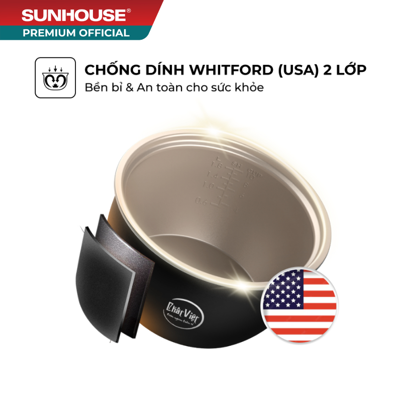 Nồi cơm điện 1.2L Sunhouse SHD8219 - Chống dính Ceramic 2 lớp bền bỉ