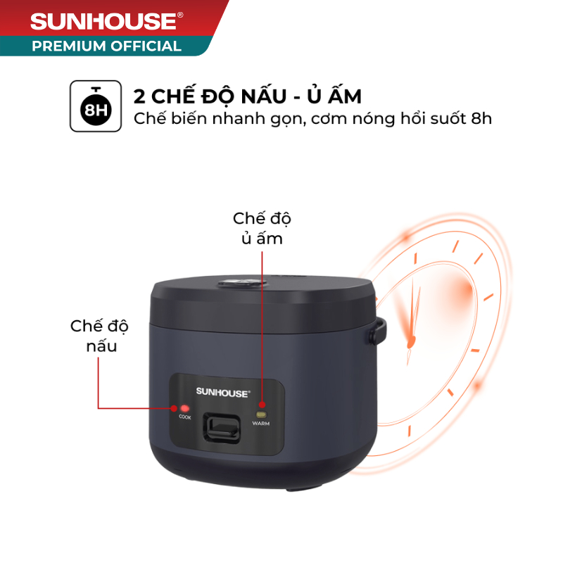 Nồi cơm điện 1.2L Sunhouse SHD8219 - Chống dính Ceramic 2 lớp bền bỉ