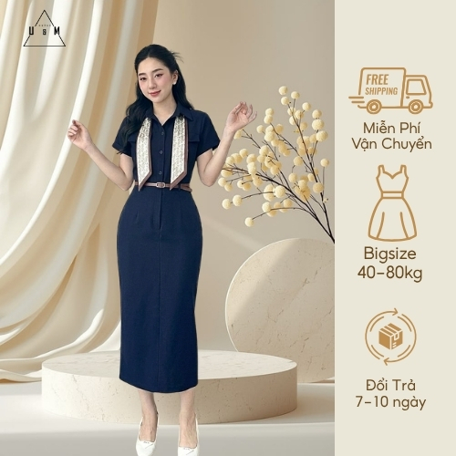 [Tặng Kèm Khăn] Váy đầm thiết kế có Bigsize U&M kèm đai eo tôn dáng có túi đi làm, đi chơi, đi tiệc (V62)