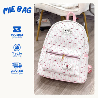 Balo đi học cho nữ hoạ tiết nơ đáng yêu quai to chắc chắn chất da chống nước MIE BAG