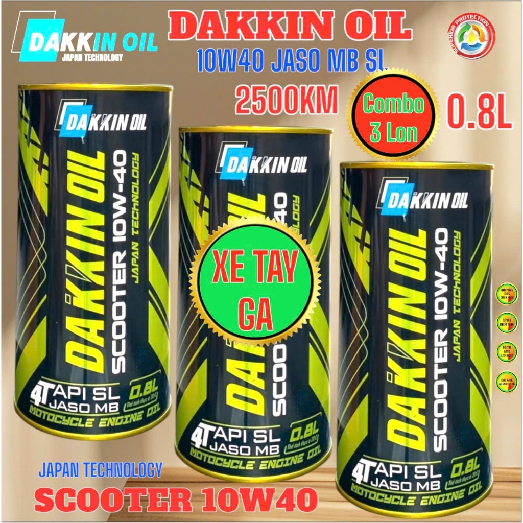 Combo 3 Lon Dầu Nhớt Dakkin Oil Scooter 10W40 JASO MB 0.8L – Nhớt Xe Tay Ga Giúp Máy Êm, Giảm Ma Sát, Bảo Vệ Động Cơ