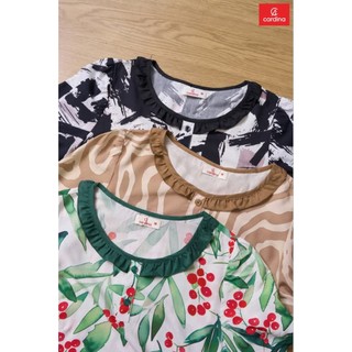 6BLL06 Bộ đồ mặc nhà nữ CARDINA chất liệu lanh áo cộc phối gấu và quần lửng 6BLL06