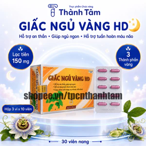Viên uống GIẤC NGỦ VÀNG HD CAM 30v hỗ trợ giấc ngủ, tăng tuần hoàn máu não