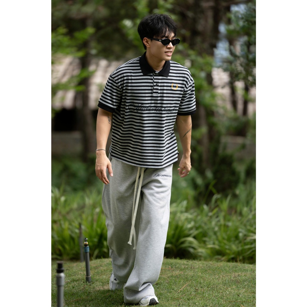 Áo thun Polo nam nữ sọc ngang STRY phom Boxy CAPMAN CLUB, áo polo unisex phom rộng trẻ trung thoải mái | BigBuy360 - bigbuy360.vn