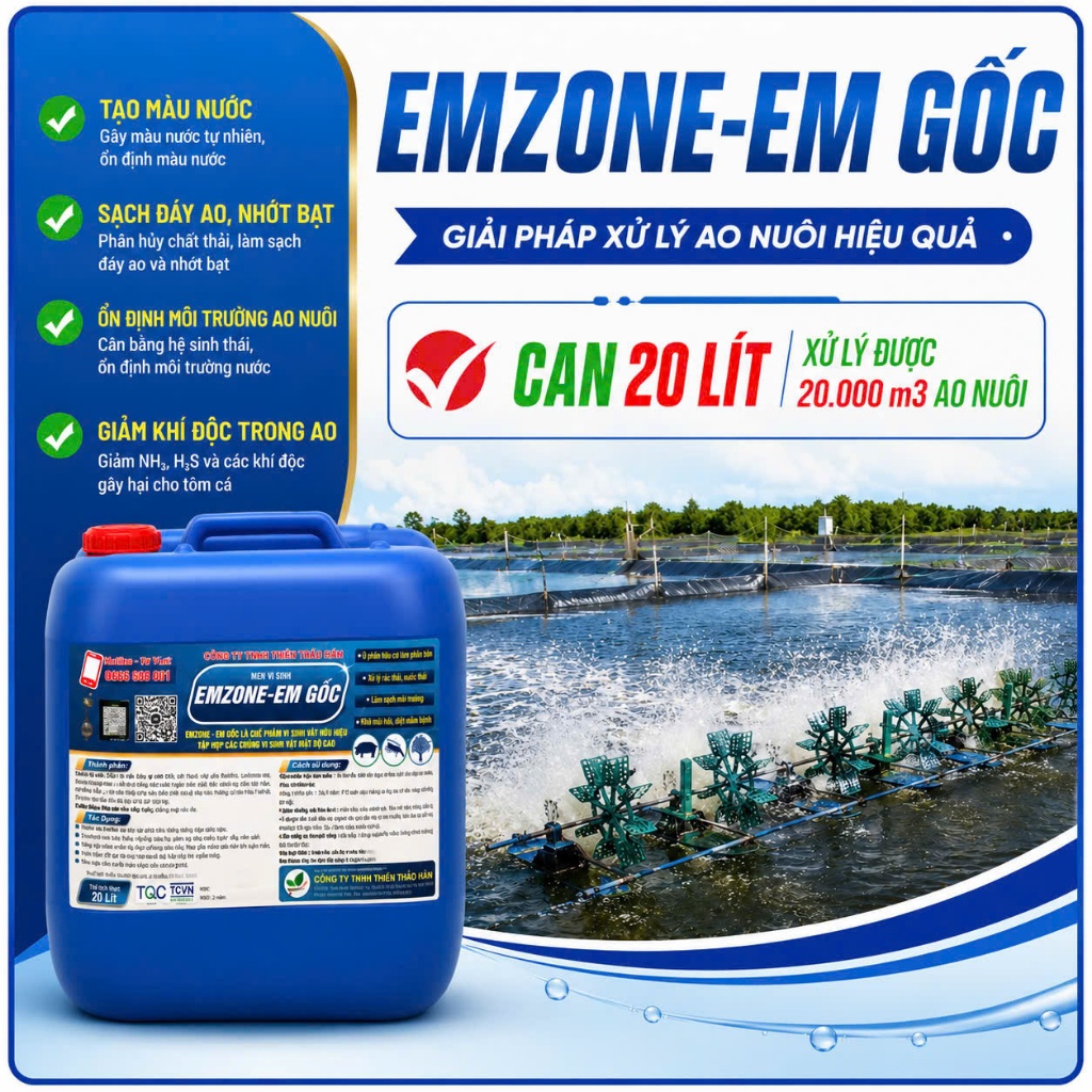 Men vi sinh EMZONE - EM GỐC, ủ phân hữu cơ làm phân bón. men khử mùi hôi. Can 20L