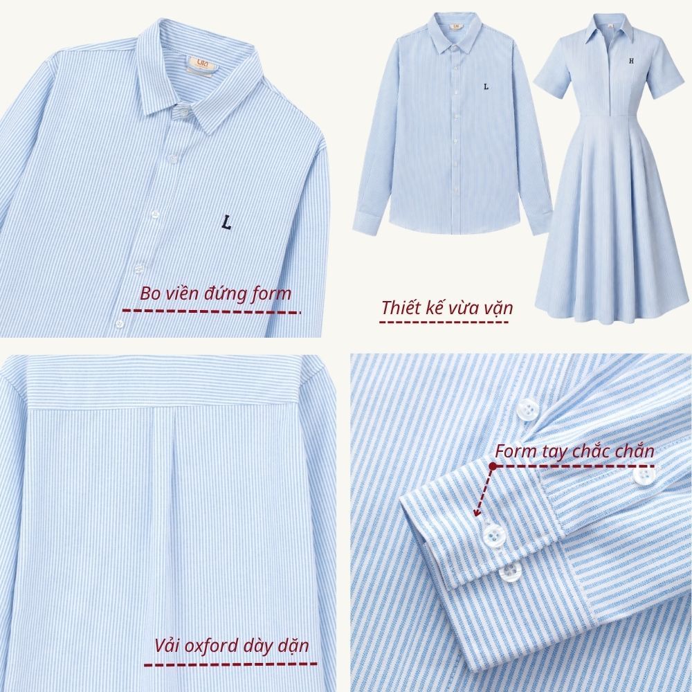 [HOẢ TỐC] Set Áo & váy sơ mi dáng dài Harmony thêu logo tên theo yêu cầu vải Oxford thanh lịch mặc đi làm, đi chơi