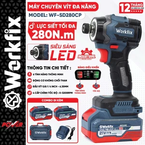 Máy chuyên vít búa WORKFIX WF-SD280CP, Lực siết 280N, 4 Tính năng 4 Cấp chỉnh tốc, Đèn LED siêu sáng