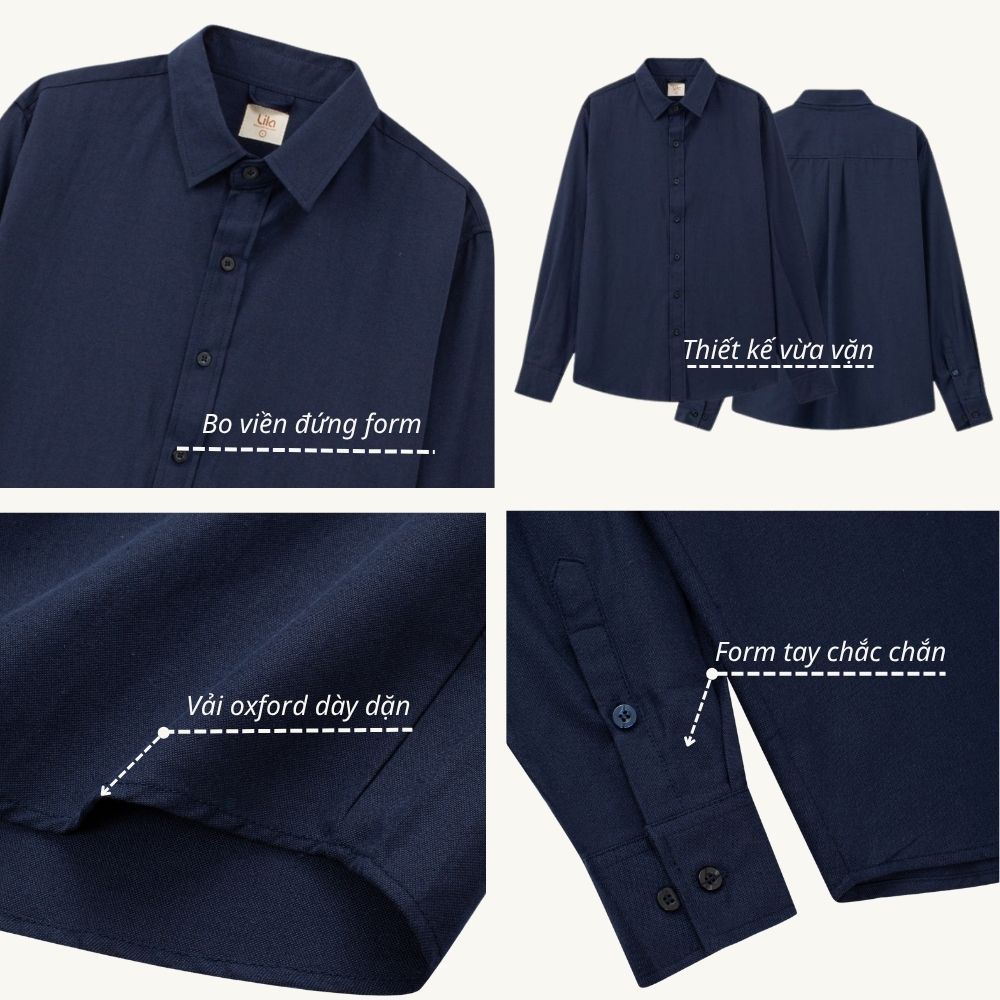 Áo sơ mi vải Oxford dài tay thêu logo tên theo yêu cầu, áo đôi nam nữ form rộng đi chơi, du lịch, đi làm