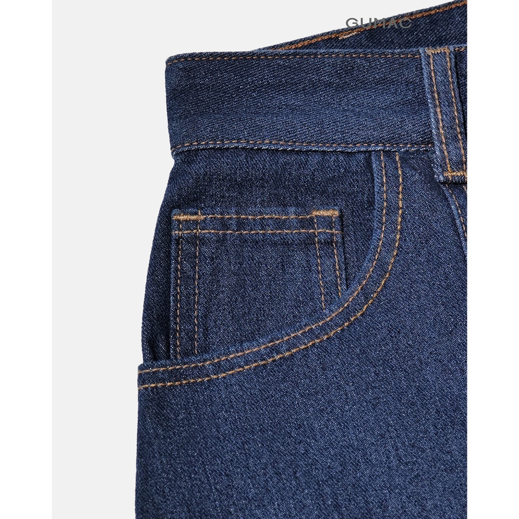 Chân váy jeans GUMAC - Gmorning denim form A midi cách điệu thân trước có túi hàm ếch YVJG04010