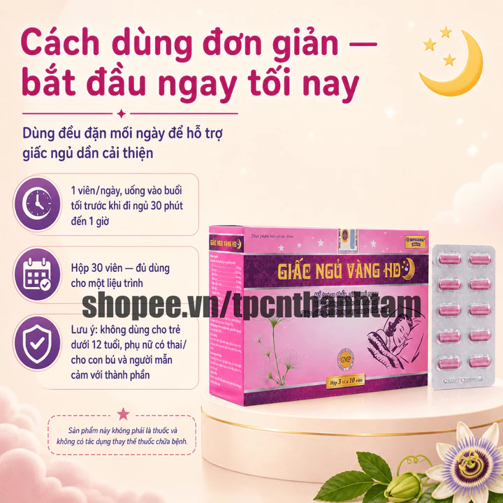 Viên uống GIẤC NGỦ VÀNG HD HỒNG 30v hỗ trợ giấc ngủ, tăng tuần hoàn máu não – 6