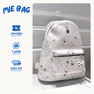 Balo nữ dễ thương đi học họa tiết chó mèo da PU chống nước nhẹ tênh MIE BAG
