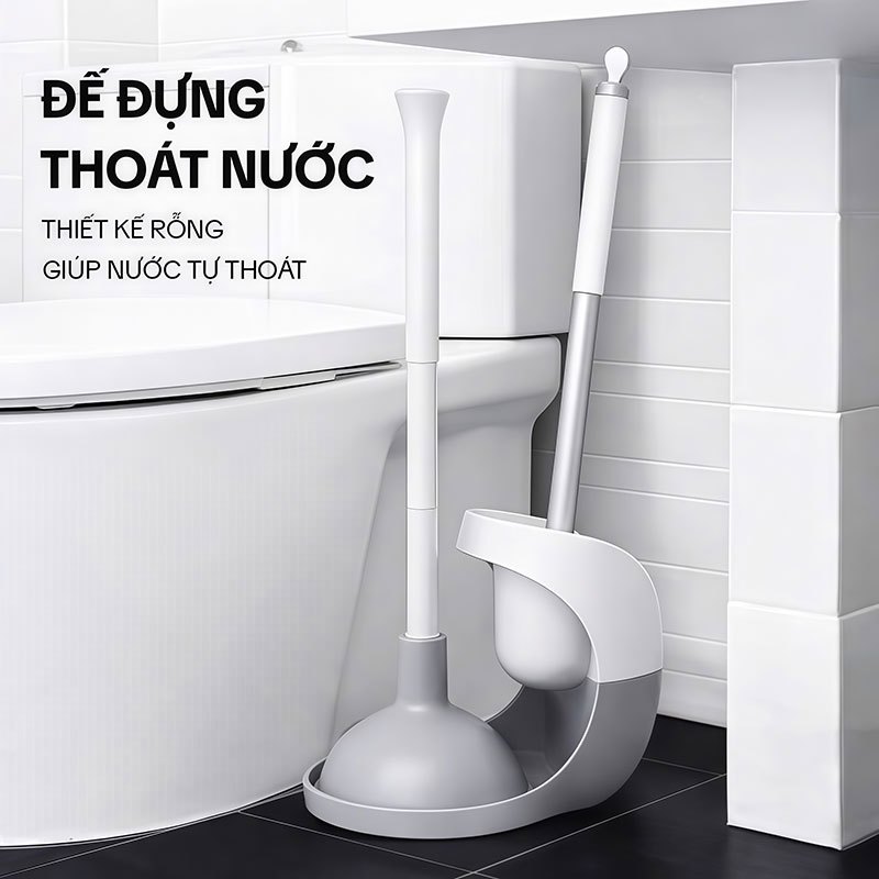 Bộ Vệ Sinh Bồn Cầu 2 Trong 1 KITIMOP TL04 - Cọ Chà Bồn Cầu + Cây Thông Tắc Cao Su Kèm Giá Đỡ