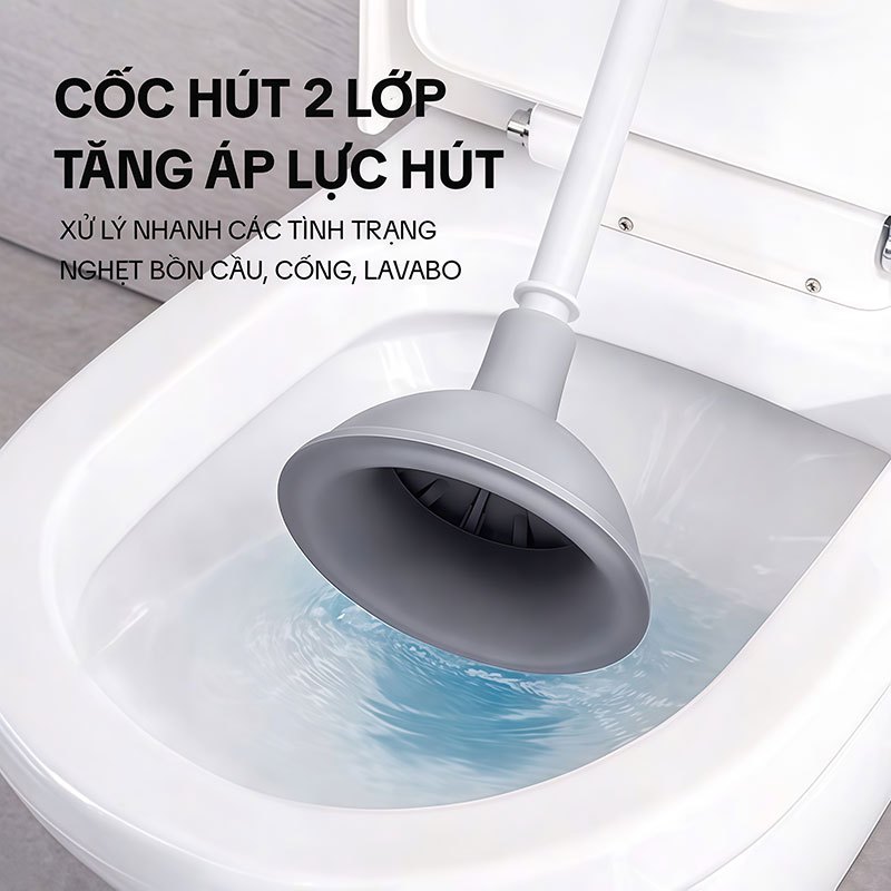 Bộ Vệ Sinh Bồn Cầu 2 Trong 1 KITIMOP TL04 - Cọ Chà Bồn Cầu + Cây Thông Tắc Cao Su Kèm Giá Đỡ