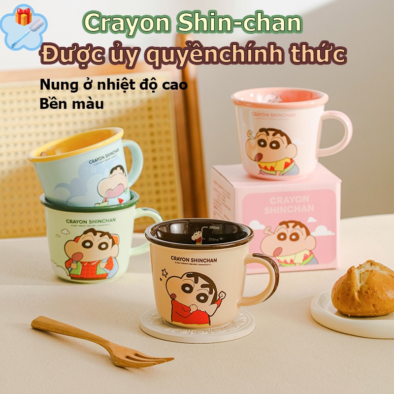 【Chính Hãngyon 】Câm sứ CRAYON SHINCHAN 4 màu  cốc sứ,Cốc có quai, cốc cà phê dễ thương, cốc sữa có vạch chia độ