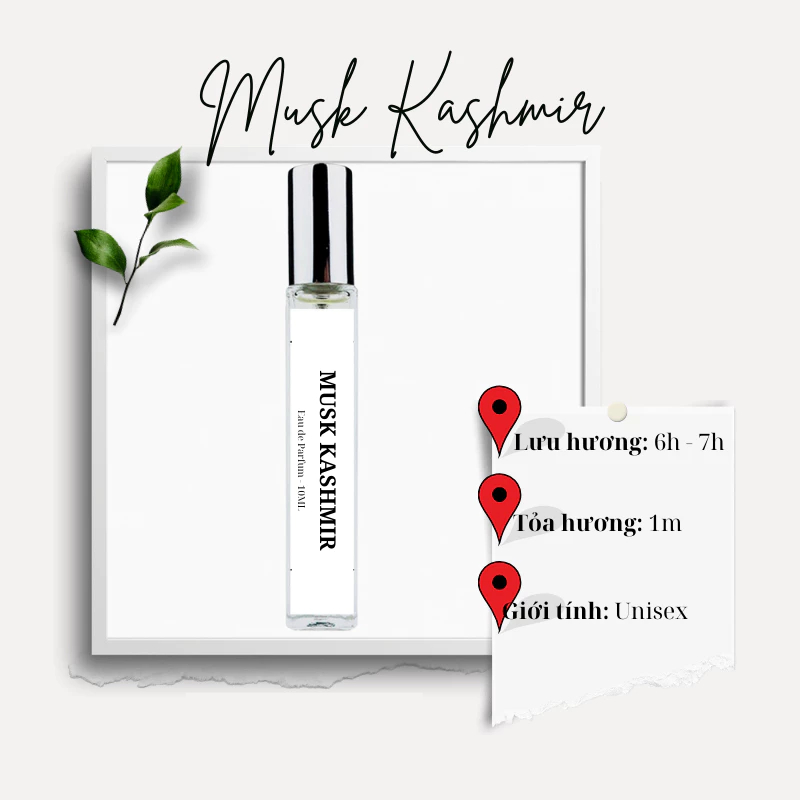 Nước hoa Unisex Musk Kashmir EDP dung tích 10ml phong cách Hiện Đại, Quyến rũ, tinh tế