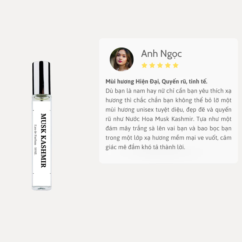 Nước hoa Unisex Musk Kashmir EDP dung tích 10ml phong cách Hiện Đại, Quyến rũ, tinh tế
