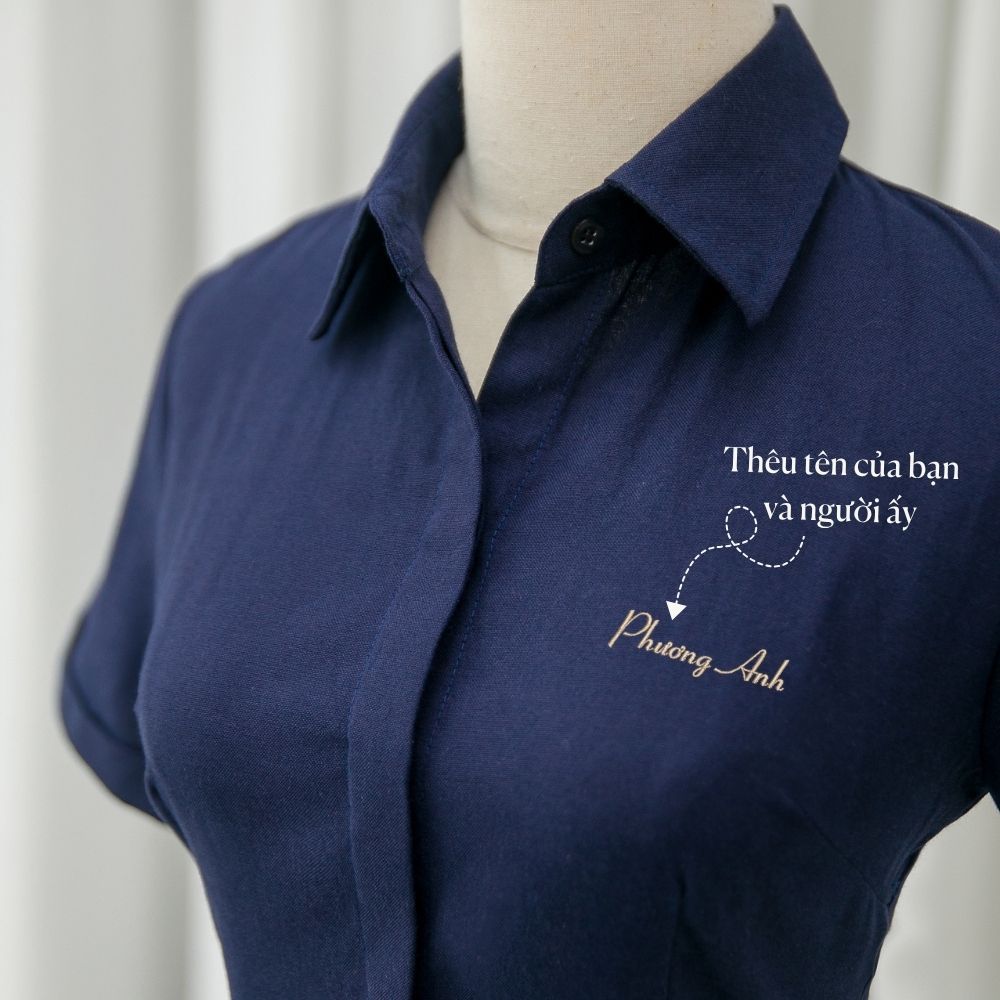 Set đồ đôi nam nữ sơ mi Harmony - Áo sơ mi nam & váy nữ dáng dài thêu tên theo yêu cầu làm quà tặng sinh nhật, kỷ niệm