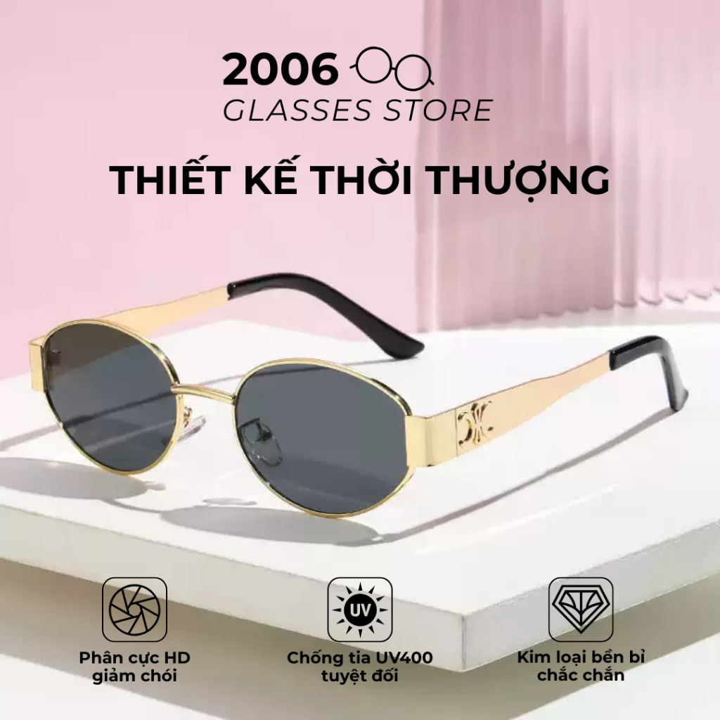 Kính râm gọng tròn oval kim loại cao cấp kính mát chống tia UV thời trang Hàn Quốc kiểu dáng ngầu T9