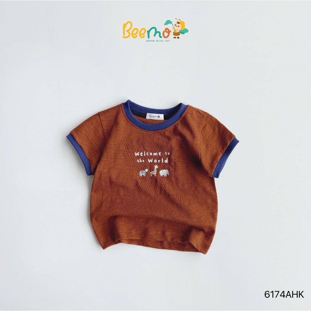 Combo 2 áo cộc tay Beemo họa tiết in hình động vật chất liệu cotton xước mềm mại cho bé 9-24kg