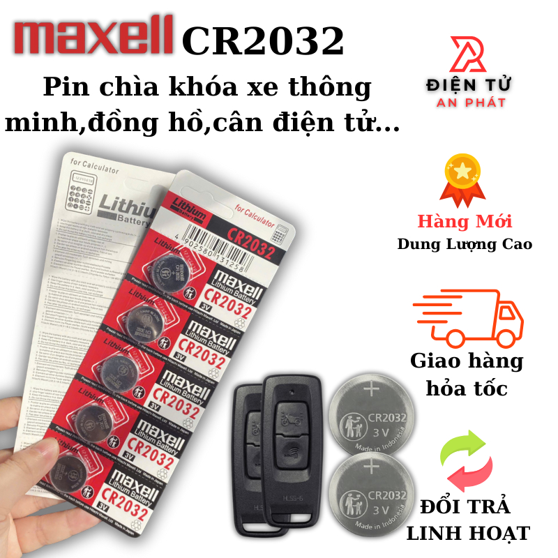 Vỉ 5 Pin CR2032 Maxell 3V Lithium – Pin Đồng Hồ, Pin CMOS Máy Tính, Đồ Chơi, Điều Khiển Từ Xa,Cửa Cuốn Chính Hãng