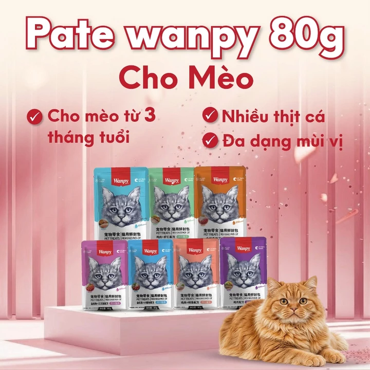 Pate wanpy 80g cho mèo, pate mèo wanpy gói 80g cung cấp dinh dưỡng cho mèo biếng ăn