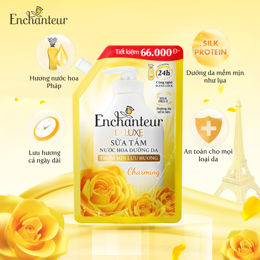 [SVIP][TIẾT KIỆM 132K] Combo 2 Túi Refill Sữa Tắm Nước Hoa Dưỡng Da Thơm Mịn Lưu Hương Enchanteur 640g x2