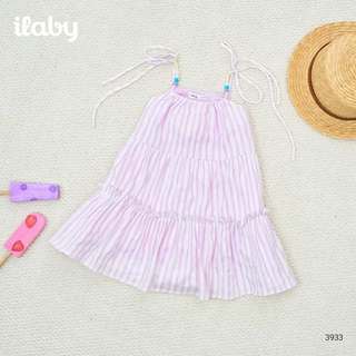 Váy bé gái ILABY HCM Váy hai dây phối hạt sắc màu, họa tiết kẻ sọc tím pastel điệu đà [3933]
