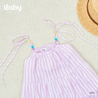 Váy bé gái ILABY HCM Váy hai dây phối hạt sắc màu, họa tiết kẻ sọc tím pastel điệu đà [3933]