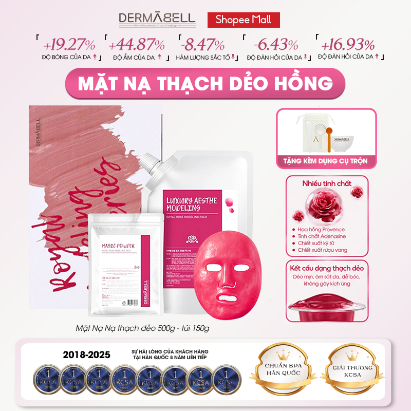 Mặt Nạ Thạch Dẻo Hoa Hồng DERMABELL Modeling Mask Dưỡng Trắng, Cấp Ẩm, Da Căng Bóng Cho Spa