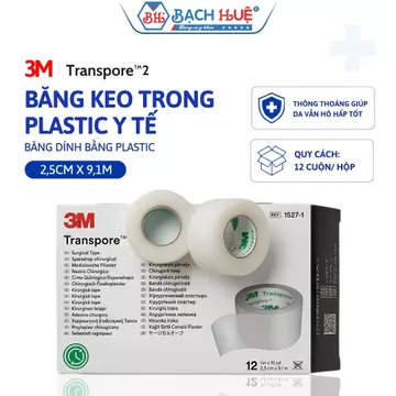 Cuộn Băng Keo Y Tế 3M Transpore 1527-1 – băng dính y tế plastic trong suốt 2.5cm x 9.1m