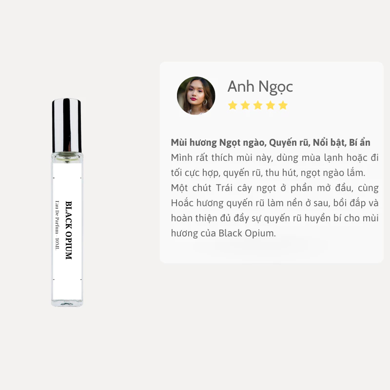 Nước hoa nữ Black Opium dung tích 10ml phong cách Ngọt ngào, Quyến rũ, Nổi bật, Bí ẩn