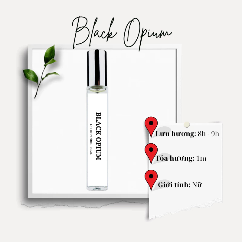 Nước hoa nữ Black Opium dung tích 10ml phong cách Ngọt ngào, Quyến rũ, Nổi bật, Bí ẩn