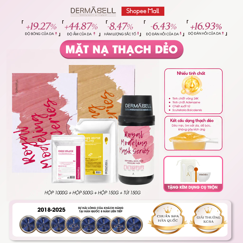 Mặt Nạ Cấp Ẩm Thạch Dẻo Hoa Hồng - Vàng 24K DERMABELL Hỗ Trợ Dưỡng Trắng, Cấp Ẩm, Trẻ Hóa Da
