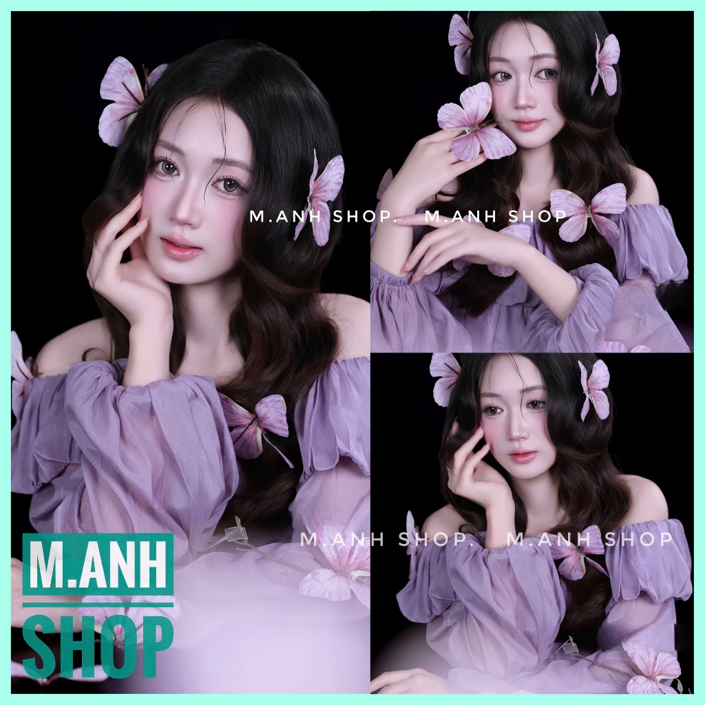 Sét Trễ Vai Nhún Bèo Tím Chụp Ảnh Concept Nàng Thơ Xinh Đẹp Dễ Thương