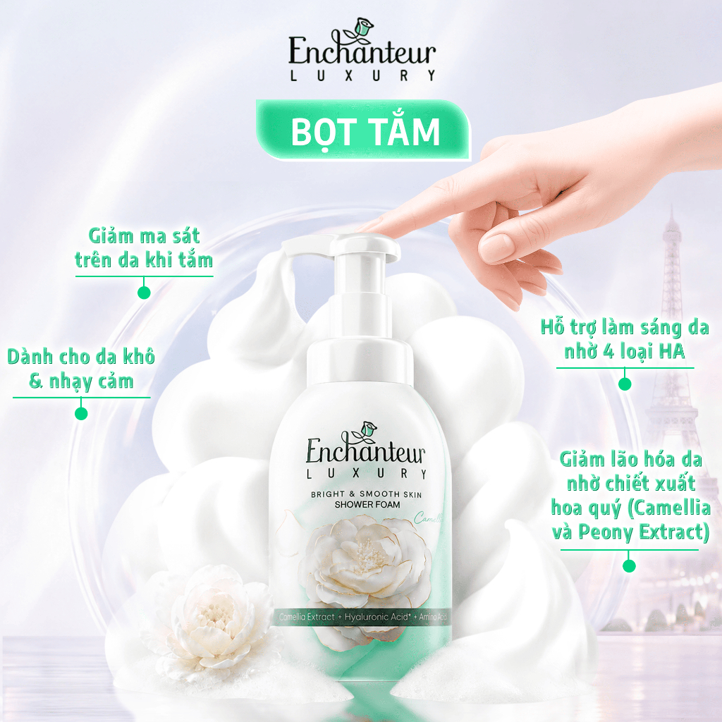 [SVIP] Trải Nghiệm COMBO Tắm Cao Cấp Enchanteur Luxury Dưỡng Da Sáng Mịn Chiết Xuất Hoa Trà/Hoa Mẫu Đơn