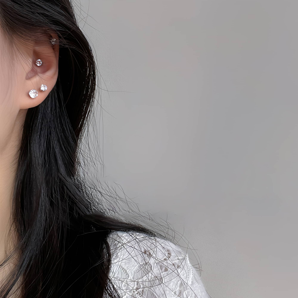 Set 6 bông tai chuôi bạc đính đá cao cấp sang chảnh, bông tai phong cách hàn quốc cá tính ChicEar Jewelry Collection