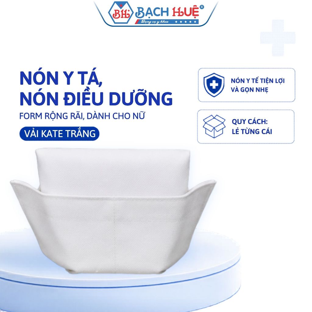 Nón Y Tá, Nón Điều Dưỡng Nữ Cao Cấp – mũ y tế vải kate trắng form rộng rãi co giãn thoải mái vừa vặn