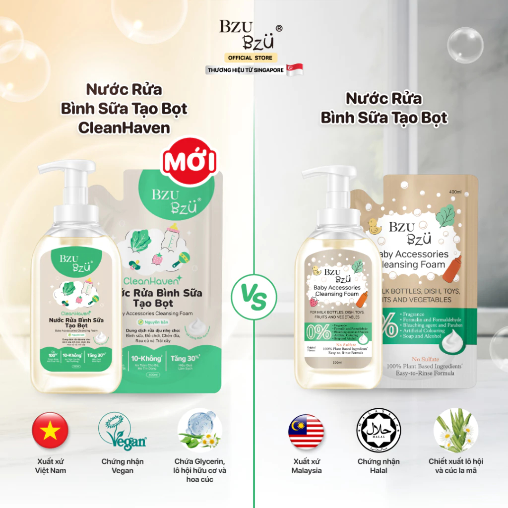 [PHIÊN BẢN MỚI] Nước Rửa Bình Sữa Bzu Bzu Không Mùi  - Chai 500ml Chiết Xuất Hữu Cơ Cho Bé - Cocoro Baby