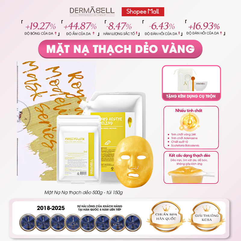 Mặt Nạ Thạch Dẻo Vàng 24K DERMABELL Modeling Mask Hàn Quốc Tăng Đàn Hồi, Chống Lão Hóa Da Cho Spa