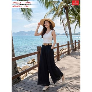 6QDR01 Quần ống rộng nữ CARDINA chất liệu chiffon cạp chun phối đai 6QDR01