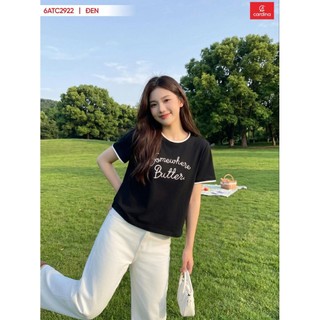 (Sẵn) 6ATC29 Áo phông nữ CARDINA chất liệu cotton tay cộc cổ tròn phối viền 6ATC29