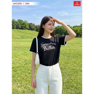 (Sẵn) 6ATC29 Áo phông nữ CARDINA chất liệu cotton tay cộc cổ tròn phối viền 6ATC29