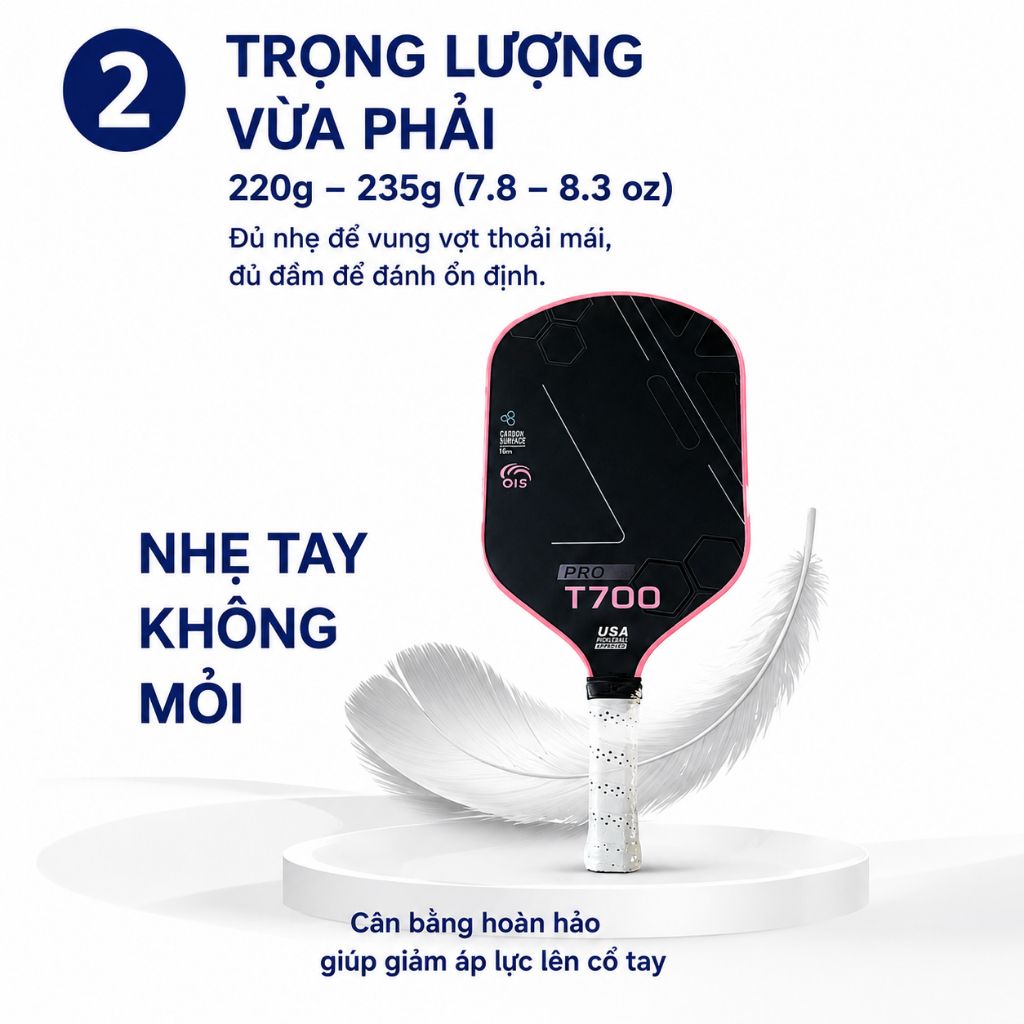 Vợt Pickleball T700 S3 Pro Chính Hãng - Vợt Pickleball Cho Người Mới Chơi Siêu Nhám Nhẹ Bền
