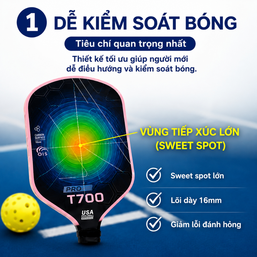 Vợt Pickleball T700 S3 Pro Chính Hãng - Vợt Pickleball Cho Người Mới Chơi Siêu Nhám Nhẹ Bền