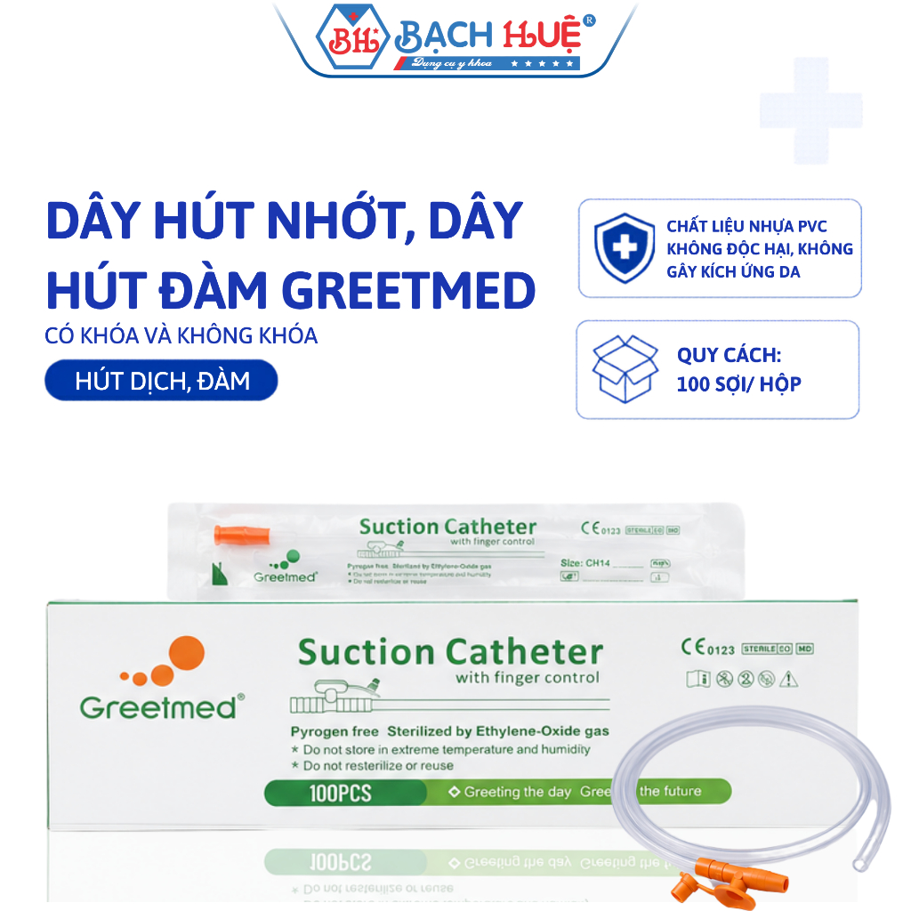Combo 20 sợi và 50 Sợi Dây Hút Nhớt Đàm GreetMed – Ống Hút Dịch Đàm Có Khóa Và Không Khóa Đủ Size