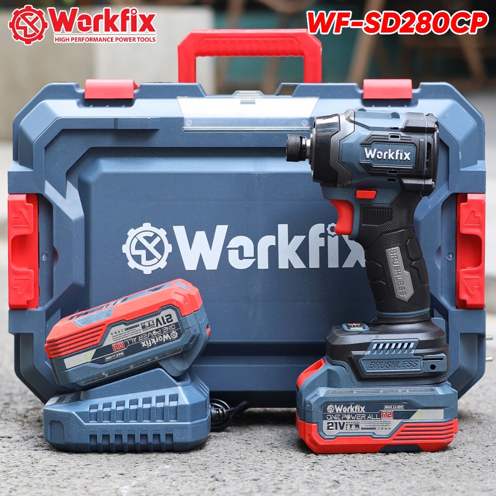 Máy chuyên vít búa WORKFIX WF-SD280CP, Lực siết 280N, 4 Tính năng 4 Cấp chỉnh tốc, Đèn LED siêu sáng