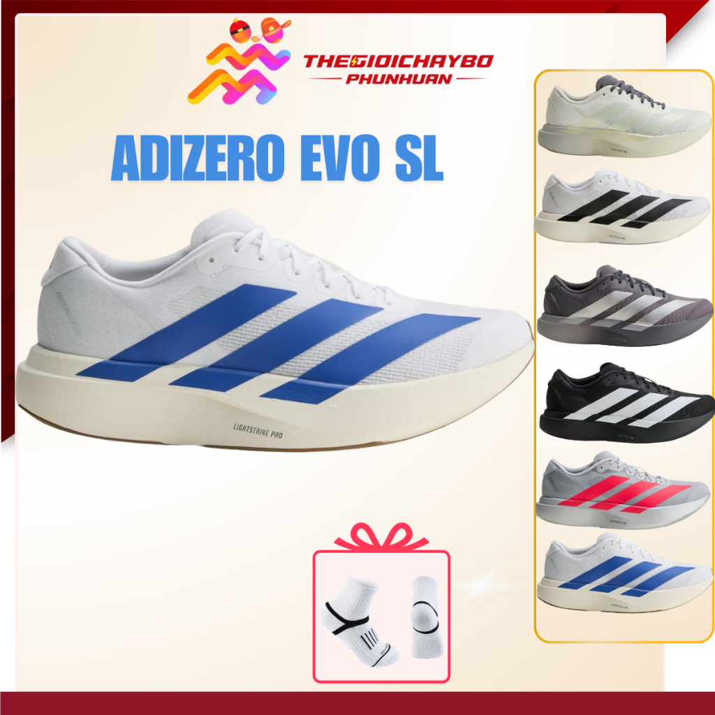 Giày Chạy Bộ Nam Adidas Adizero EVO SL – Nhẹ 224g, Đệm Lightstrike Pro, Giày Chạy Tốc Độ Marathon